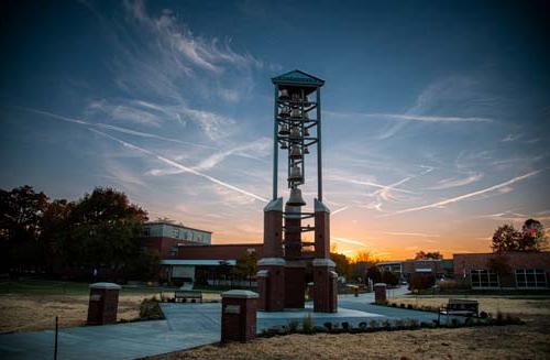 A view of the new bell tower at sunset